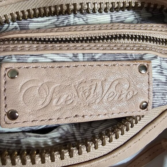 Tre Vero Beige‎ Leather Shoulder Bag Tan Chain Strap Pockets 10"x13.5" - Picture 5 of 14